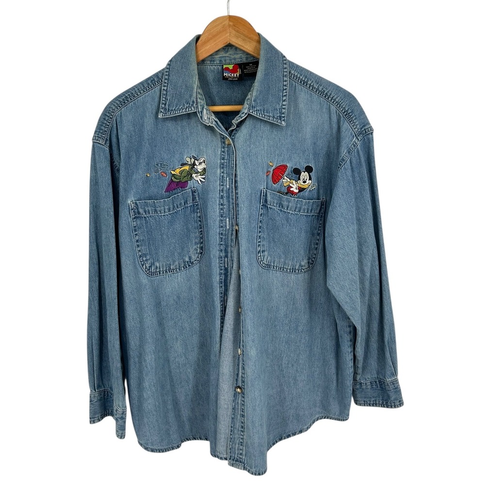 Mickey Unlimited Jerry Leigh Denim Shirt Women's Sz 18 Embroidered‎ Mickey Mouse